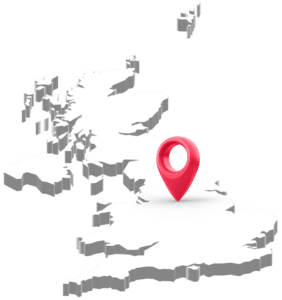 Map of the UK with a marker on Mansfield showing CL Clearances coverage area across Yorkshire and East Yorkshire